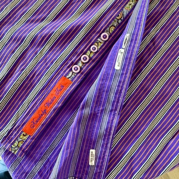 Robert Graham Purple Striped Cotton Long Sleeve Whimsical Button Down XL LSU - Picture 9 of 9
